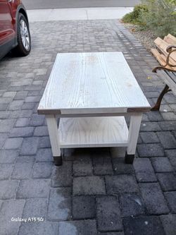 White Wood Coffee Table with Lower Shelf