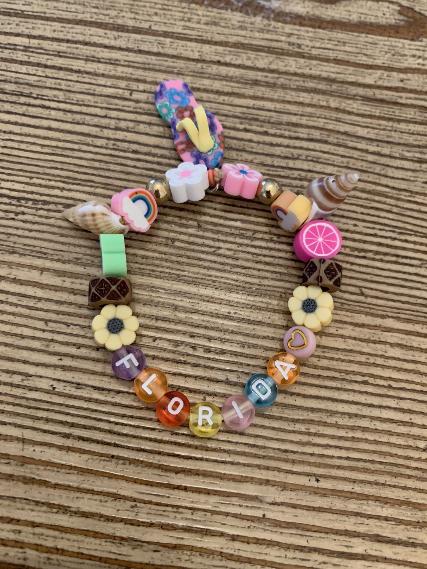 Homemade Beaded Stretchy Bracelet Florida Love