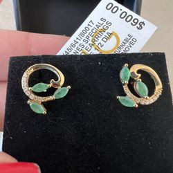 14K Gold, Real diamond & Emerald Earrings