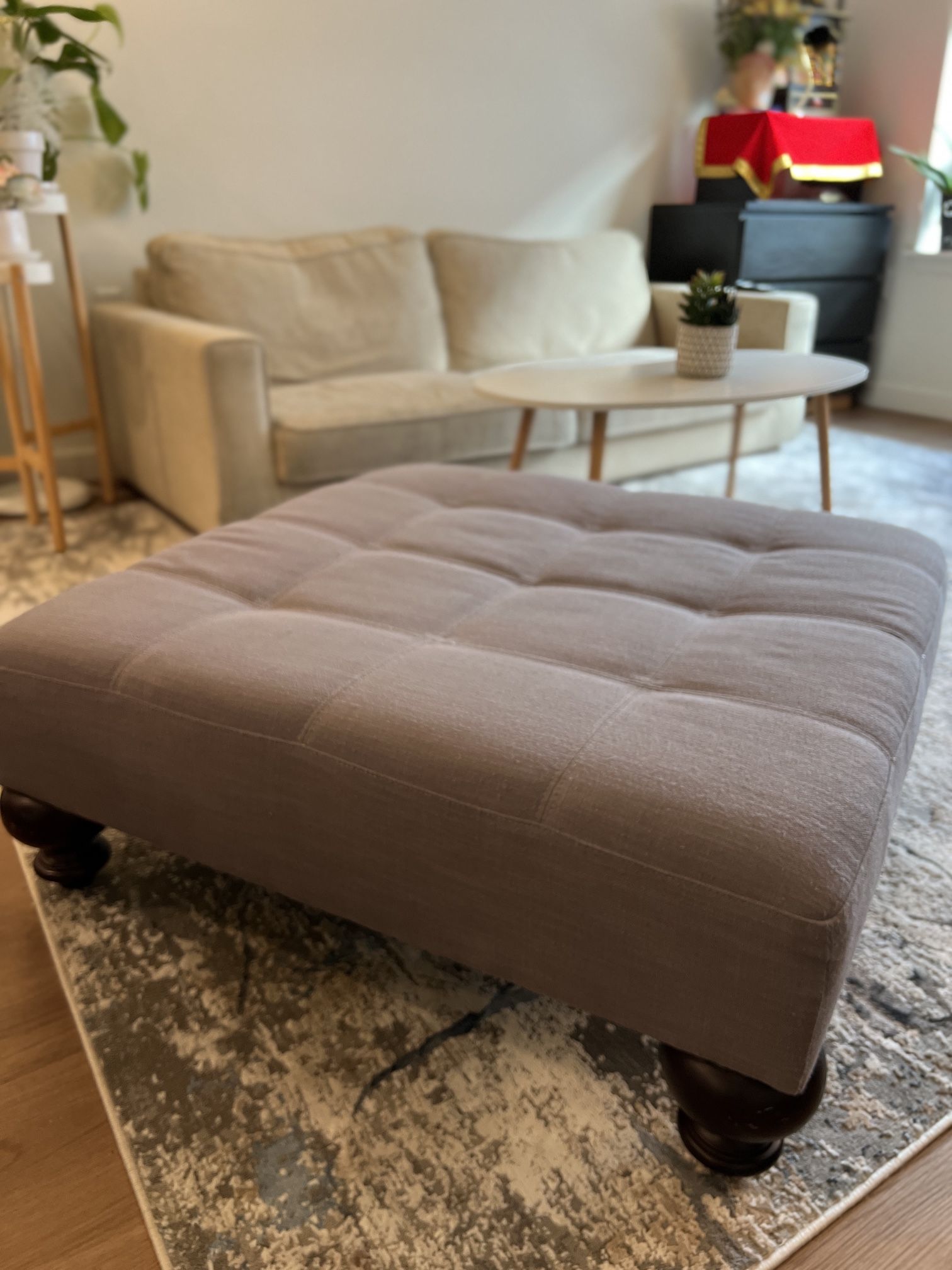 Crate & Barrel Gray Square Ottoman LXB 35”x35” 