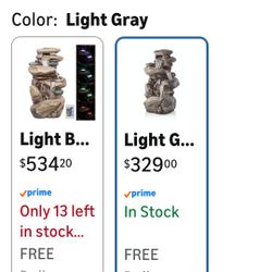 Three(3)Alpine Corporation | 40" 4-Tier Rock Floor Fountain with Cascading Water & White LED Lights, Tranquil Outdoor Water Feature for Garden, Patio