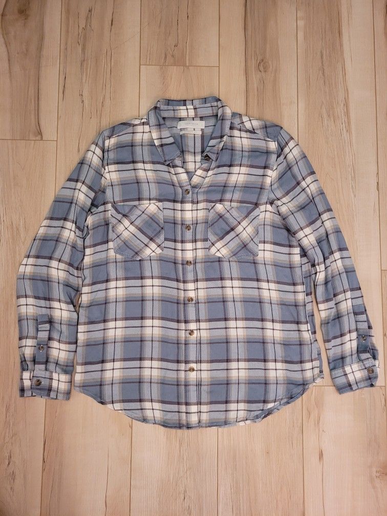Women's Lucky Brand Blue Plaid Flannel - Size L