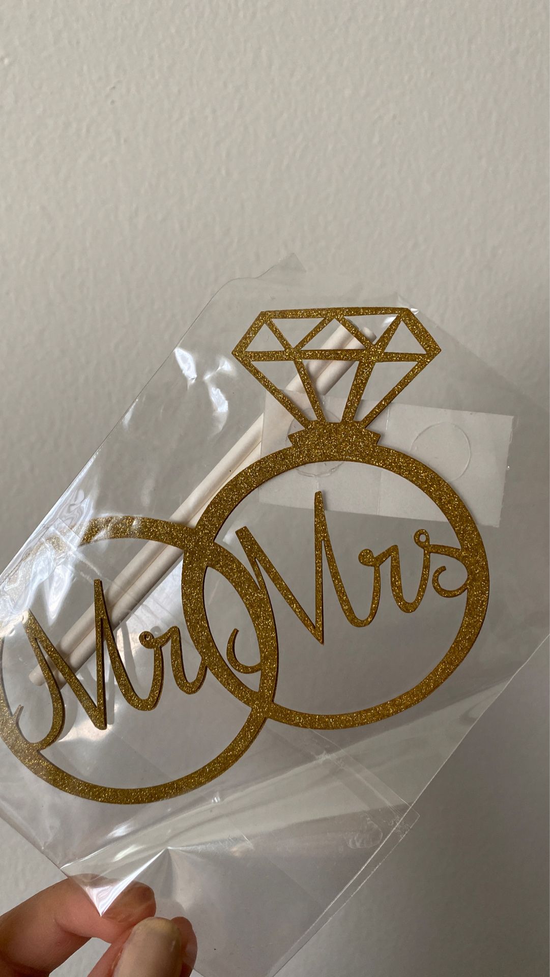 Gold Glitter Wedding Cake Topper - Mr. & Mrs.
