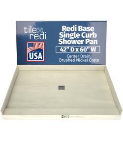 NIB Tile Redi 42x60 Shower Pan With Brushed Nickel Drain