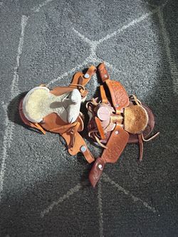 Pair of Vintage Miniature Leather Cowboy Saddles - Western Decor