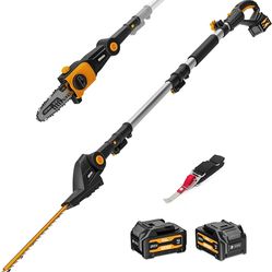 Alloyman 2-in-1 Telescopic Cordless Pole Hedge Trimmer 16-Inch and Pole Saw 8.6-Inch,with 2 Packs 4.0Ah Batteries & Charger,for Tree Trimming and Shru