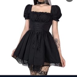 IKADEX Women Gothic Dress Vintage Lace Grunge Punk Goth Dresses Casual Cosplay Party Cocktail 429