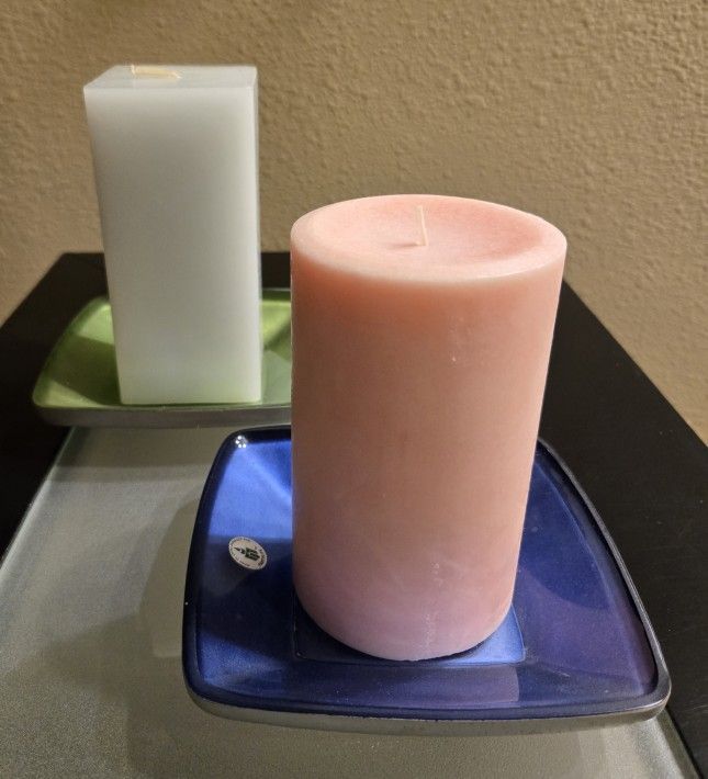 PartyLite Blue & Green Square Candle Holders