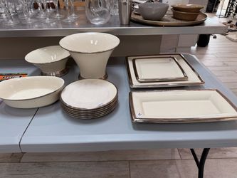 White and Silver Rim Ceramic Dinnerware Set