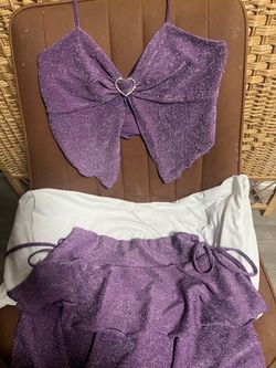 Purple Glitter Two-Piece Crop Top and Skirt Set