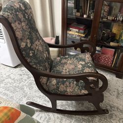 Antique Rocker In Excellent Condition And Pristine Upholstery.