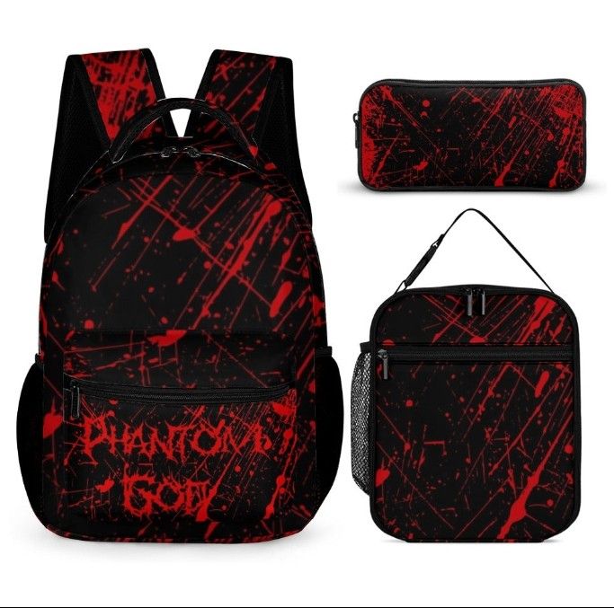 🎒 Phantom’s Goth Backpack Set – Blood Red Chaos, All 3 Pieces  