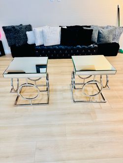 Mirrored Top Chrome End Tables Set of 2