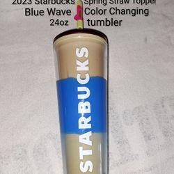 2023 Starbucks Spring Straw Topper Blue Wave Color Changing 24oz Tumbler