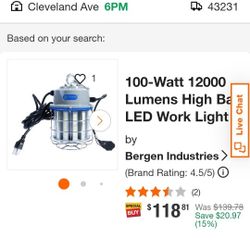 100-Watt 12000
Lumens High Ba
Live Chat
LED Work Light