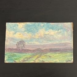 Listed LOUISE KAMP (1(contact info removed)) Small c1940s Hazy Landscape Oil Painting