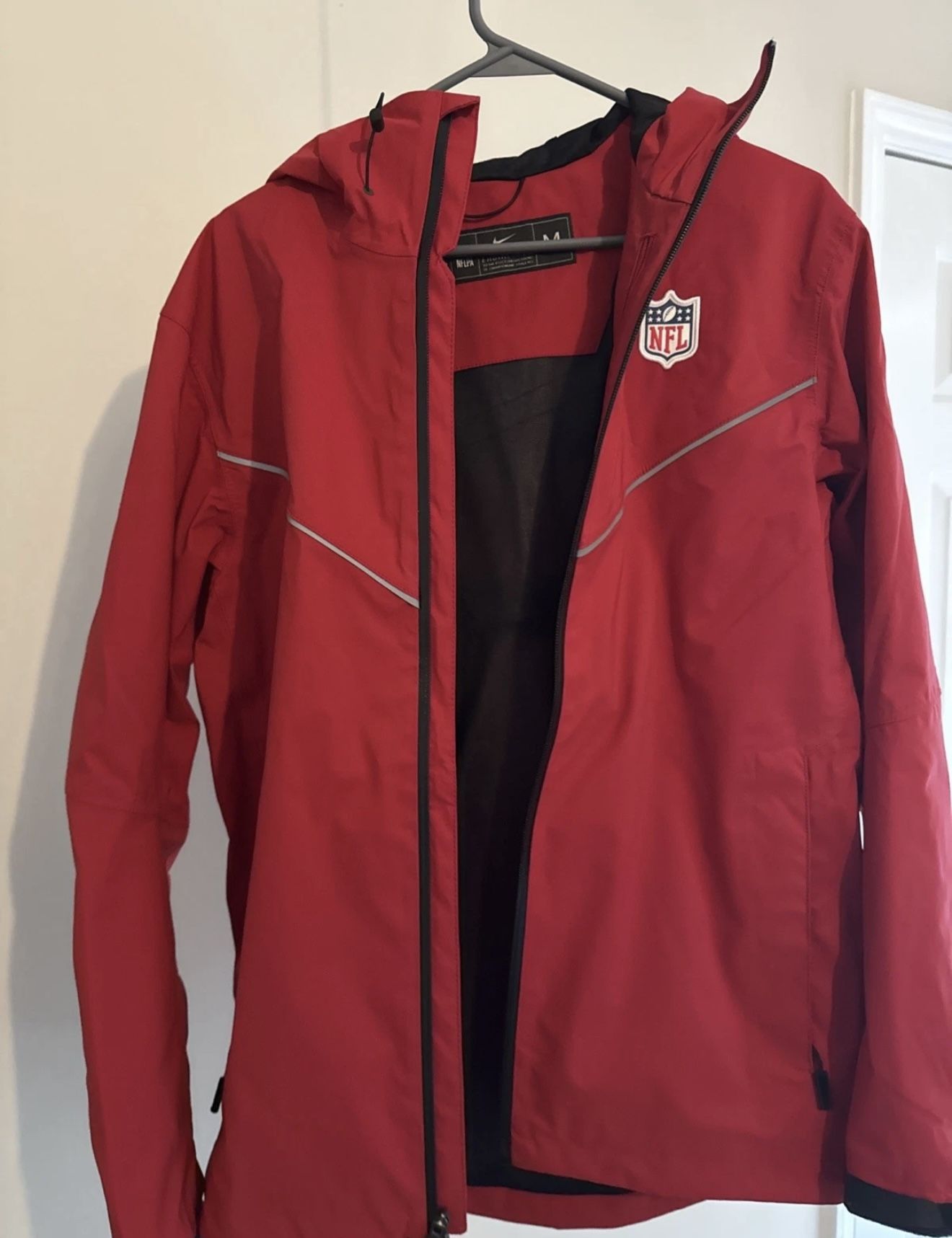NFL Shield Jacket Mens Medium Red Hooded Full Zip Nike USA Made Football