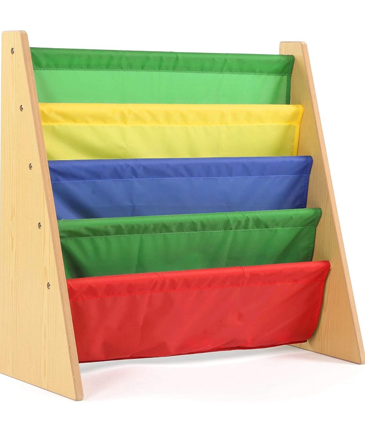 4-Tier Kids Bookshelf, Natural Wood/Primary - Premium Book Shelf for Kids Rooms