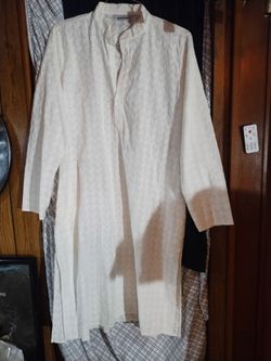 White eyelet design long cotton dress Women or Men Brand New