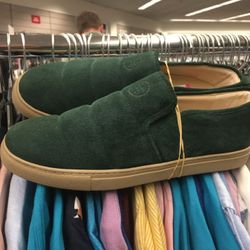 Banana Republic suede leather casual dress jacket. Green suede new 11 slip ons.