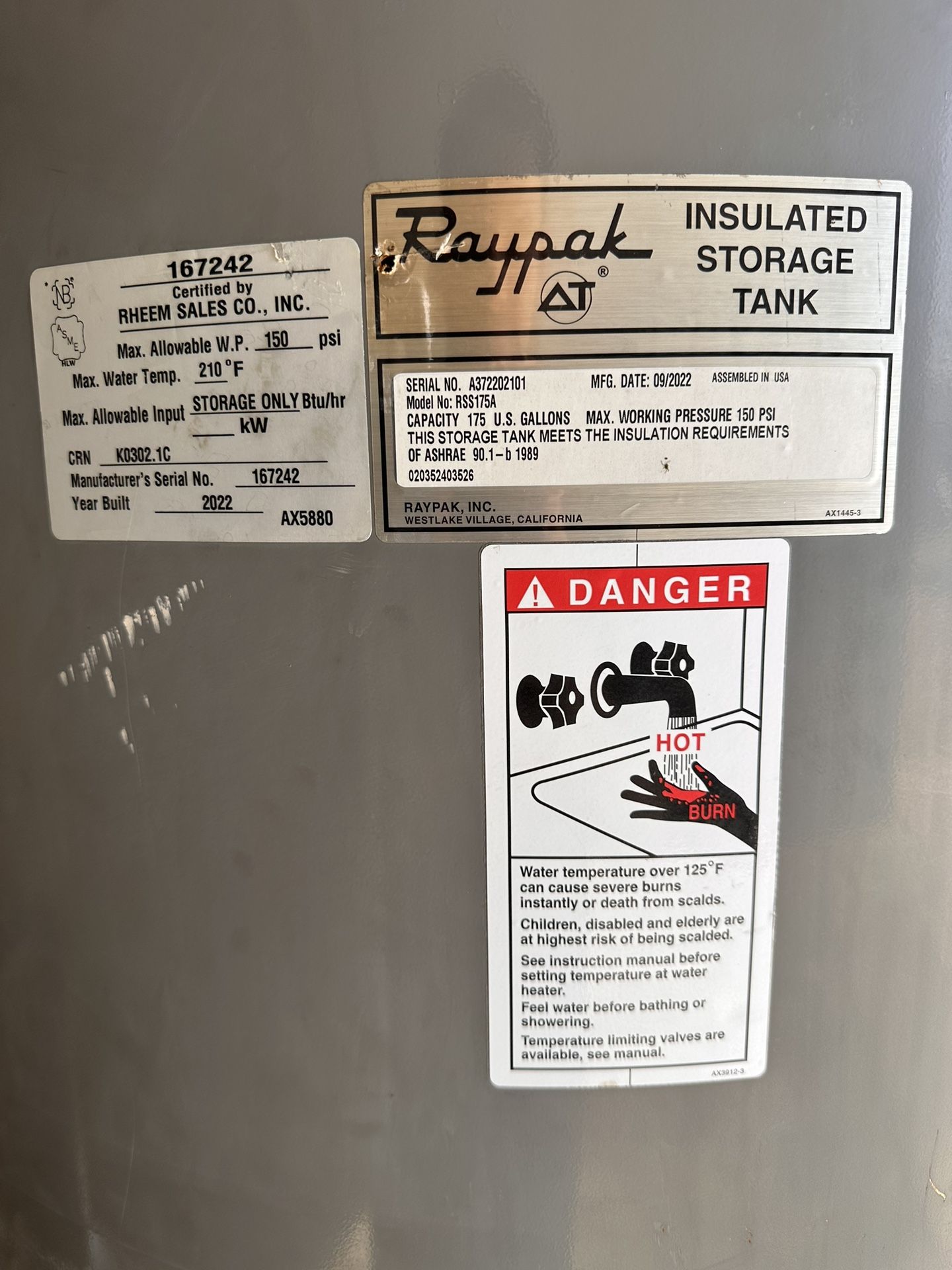Raypak Insulated Storage Tank 175gl *USED* GREAT CONDITION * Commercial Building 4 Total