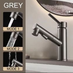 Bathroom Sink Faucet with Pull Down Sprayer Dual Mode hot and Cold Single Handle Retractable Single Hole Pull-Out faucets Basin Mixer Tap,Long(Short)