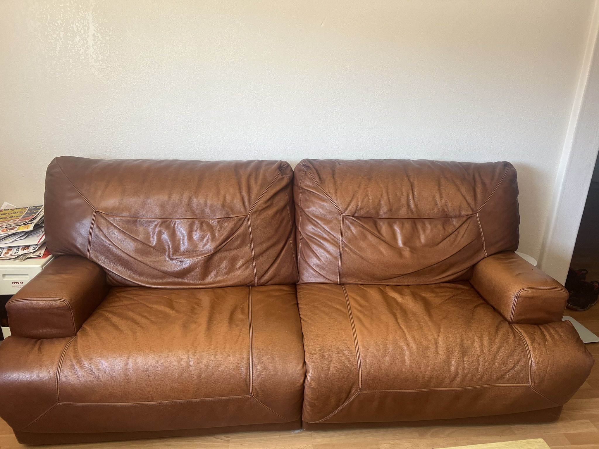 Brown Real Leather 2 Pieces Sofas With 3 Power Recliners 