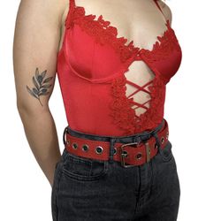 Revamped Sexy Red Lace Bodysuit Lingerie 
