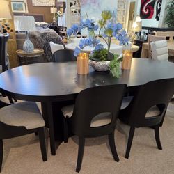 Black Oval Dining Table + 6 Side Chairs