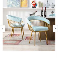 Dining Chairs Set of 2, Velvet Dining Chairs with Metal Legs (Blue)