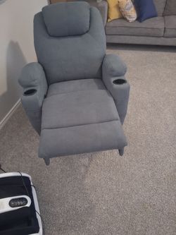 Gray Fabric Massage Recliner Chair with Cup Holders