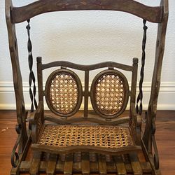 Antique French Doll Swing Chair Swing Bench Wood Rattan And Metal Swing