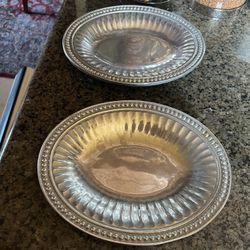 Set Of Two 10X8 Wilton Armetale Pewter Flutes And Pearls Oval Serving Dish Vintage
