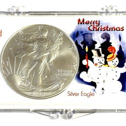 2024 Silver Eagle In Christmas Holder, 2 To Choose From 