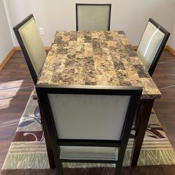 Faux Marble Dining Table Set with 4 Chairs 