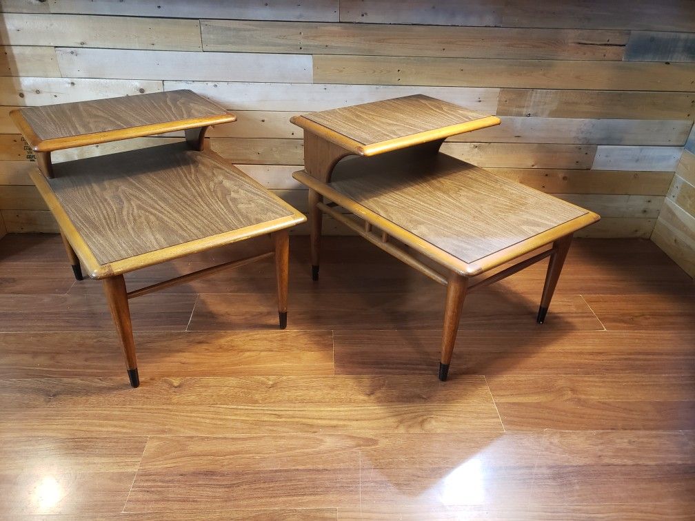 Beautiful Pair Of 1960's Lane Altavista Mid-Century Modern Two Tier End Tables 