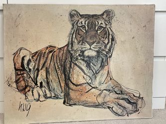Fritz Rudolf Hug Tiger Lithograph On Canvas