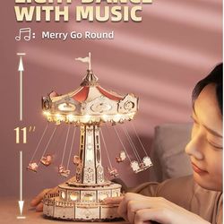 ROKR 3D Puzzles for Adults-Projects for Teens-LED Swing Ride Model Building Kit-Music Box DIY Kit-Gift for Teens and Adults