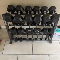 Dumbbells weights 5-50 plus rack 546lbs total