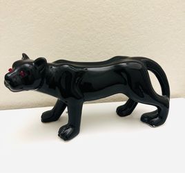 Vintage 1950’s Ceramic Porcelain Stalking Black Panther Rhinestone Eyes Figure
