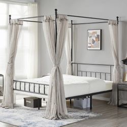 Four-Poster Canopy Bed Frame , Queen , Black 