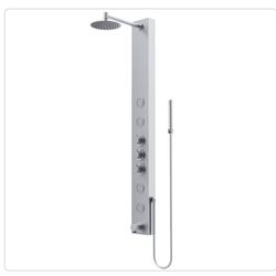 VIGO Bowery 59 in. H x 6 in. W 4-Jet Shower Panel System with Round Head, Tub Filler and Hand Shower Wand in Stainless Steel