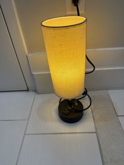 Bronze Table Lamp with Tall Cylinder Shade