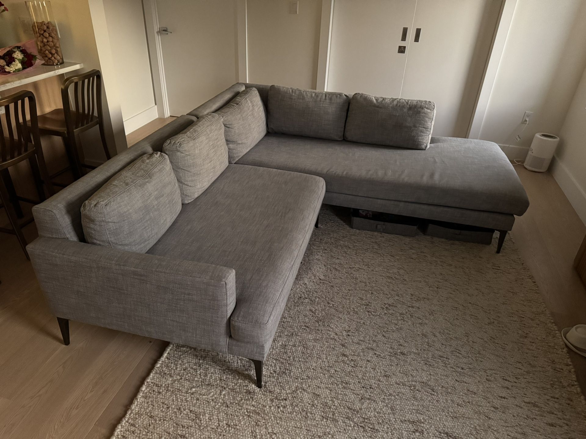 West Elm Andes 2 Piece Sectional Couch Shelter Blue Grey