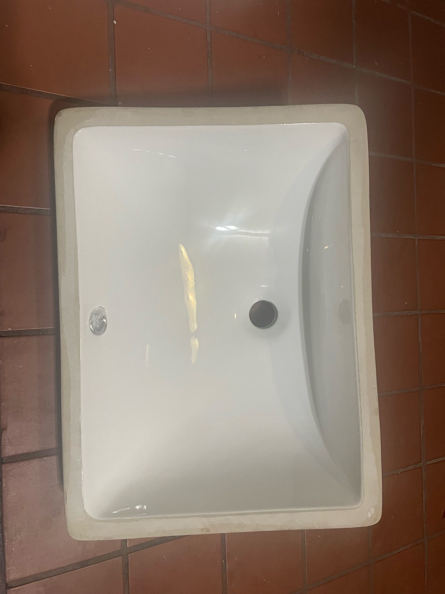 Square Ceramic Undermount Bathroom Sink in White with Overflow