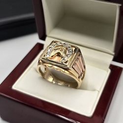 Solid 14kt Gold Two Tone Horse Ring Anillo de Caballo Oro Solido 14kt