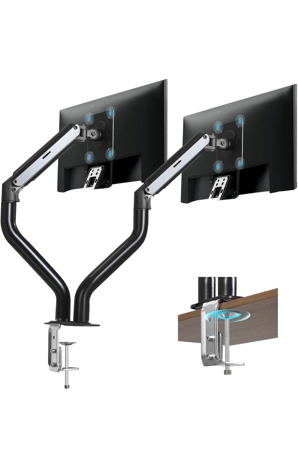 Lyngins Dual Monitor Stand, 17-32 inch Monitor Mounts for 2 Computer Screens, VESA Mount with 75/100 mm, Each Arm Supports Up to 20.94 lbs, Double Mon