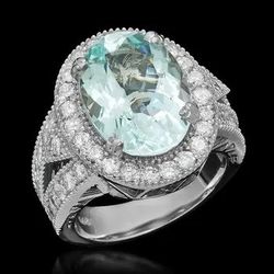  Gorgeous Aquamarine & Diamond Ring – 14K White Gold