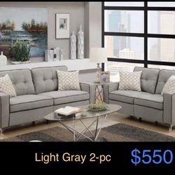 2-Pc Sofa Set. Light Gray 