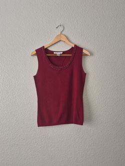 Rafael Womens Small S Maroon Viscose Knit Tank Top Pearl Beaded Neckline Blouse